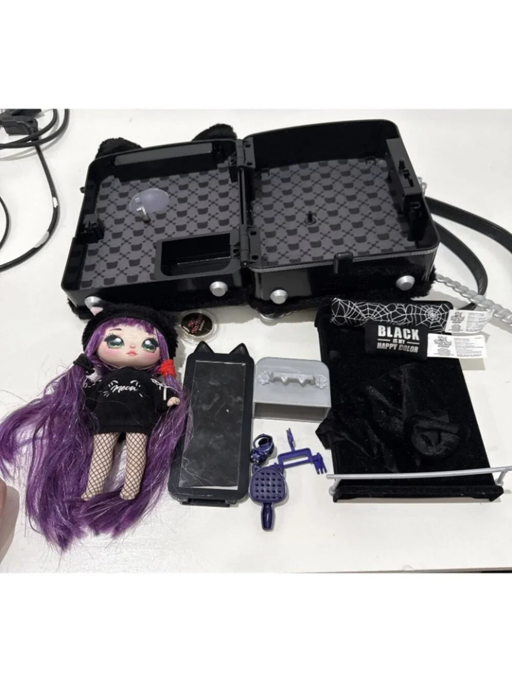 Na! Na! Na! Surprise Black Kitty Cat Fuzzy Backpack Purse Doll & Accessories